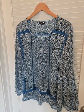 Tolani Silk Blue and White Printed Tunic Top